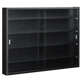 5-Tier Glass Display Cabinet with 2 Glass Doors and 4 Adjustable Shelves, Wall Mounted, Black