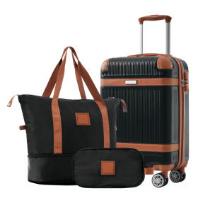 Hard Luggage Sets 3 Piece Carry on Luggage 22x14x9 Aviation Approved With TSA Lock, Suitable for Men and Women, Black (20 inches)