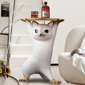 Cat Deco Resin Figurine Side Table with Tray Top