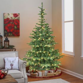 6ft Pre-Lit Christmas Tree with 300 Warm White LED Lights, 611 PE+PVC Tips, Realistic Layered Look