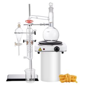 VEVOR Essential Oil Distillation Kit, 500ml Distillation Apparatus, 3.3 Boro Lab Glassware Distillation Kit with 1000W Heating Plate and 24, 40 J