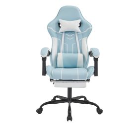 Gaming Chair, Computer Chair Ergonomic Chair With Footrest Office Chair Ergonomic Computer Chair With Lumbar Backrest Bluewhite (Color: Blue)