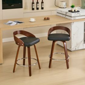 Bar Stools Set Of 2, Swivel Bar Height Stools With Low Back, Wood Bar Chairs With Soft Cushion Seat, 25-Inch Seat Height Black, 25 Counter Height (Option: Black PU)