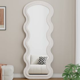 Flannel Full Length Wave  Floor Mirror  For Bedroom Living Room Hanging Or Against The Wall  White (Color: White)