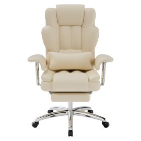 Office Chair, Big And Tall Executive Office Chair With Footrest, Leather Computer Chair, Ergonomic Reclining Chair High Back , Large Home Office (Color: Beige)