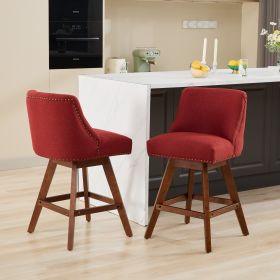 Counter Height Swivel Barstools, 26'' H Seat Height Upholstered Bar Stools Set Of 2, Fabric In Wine Red (Color: WINE RED)