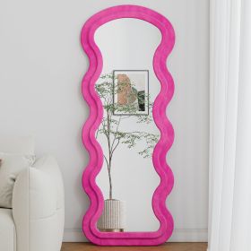 Flannel Full Length Wave Rose Floor Mirror With Stand For Bedroom Living Room Hanging Or Against The Wall (Option: Rose)