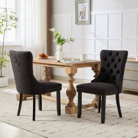 Nikki Collection Modern, High-end Tufted Solid Wood Contemporary Flax Upholstered Linen Dining Chair With Wood Legs Nailhead Trim 2-Pcs Set,Black (Color: Black)