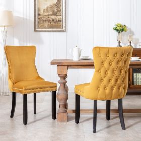 A&A Furniture,Upholstered Wing-Back Dining Chair With Backstitching Nailhead Trim And Solid Wood Legs,Set Of 2, Golden, SW8809GL (Color: Gold)
