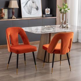 A A Furniture Akoya Collection Modern Contemporary Velvet Upholstered Dining Chair With Nailheads And Gold Tipped Black Metal Legs Orang Set Of 2 (Color: Orange)
