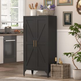 Metal Adjustable 2 Doors Metal Storage Cabinet Kitchen Pantry Cabinet With Adjustable Shelves All Steel Cabinet Locker For Kitchen, Living Room, (Color: Black)