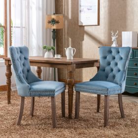 Nikki  Modern, High End Tufted Solid Wood Contemporary Velvet Upholstered Dining Chair With Wood Legs Nailhead Trim 2 Pcs Set,Light Blue (Option: Light Blue)