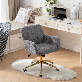 AA Furniture Office Chair,Artificial Rabbit Hair Home Office Chair With Golden Metal Base,Adjustable Desk Chair Swivel Office Chair,Vanity Chair (Option: Gray)