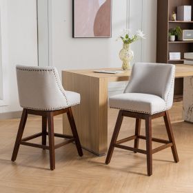 Counter Height Swivel Barstools, 26'' H Seat Height Upholstered Bar Stools Set Of 2, Fabric In Ivory (Color: Beige)