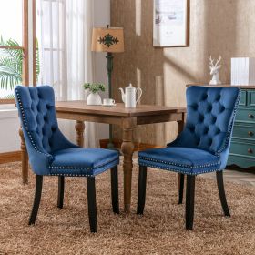 Nikki  Modern, High-end Tufted Solid Wood Contemporary Velvet Upholstered Dining Chair With Wood Legs Nailhead Trim 2-Pcs Set,Blue, SW2001BL (Color: Blue)