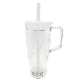 Tritan BPA-Free Double-Wall Tumbler Double--Mouth  Leak-Proof, Portable  With Straw  Handle, Fits Car Cup Holders - Hot-Cold Drinks  Office-Chris (Option: TKUS01 006 01 White)