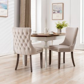 A&A Furniture,Upholstered Wing-Back Dining Chair With Backstitching Nailhead Trim And Solid Wood Legs,Set Of 2, Beige,SW8809BG,KD (Color: Beige)