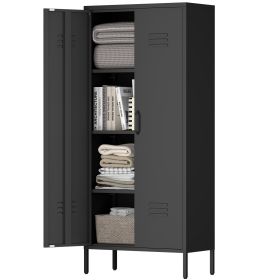 Metal Storage Locker Cabinet With Adjustable Shelves, Multipurpose Freestanding Organizer For Bedroom, Bathroom, Home Office (Color: Black)