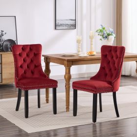 Classic Velvet Dining Chairs,  High-end Tufted Solid Wood Contemporary Velvet Upholstered Dining Chair With Wood Legs Nailhead, SET OF 2,Burgundy (Option: Burgundy)