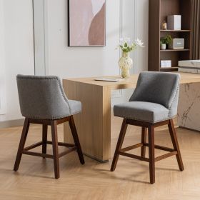 Counter Height Swivel Barstools, 26'' H Seat Height Upholstered Bar Stools Set Of 2, Fabric In Gray (Option: Gray)