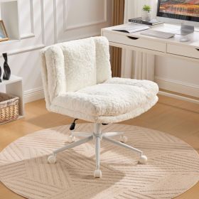 W26.4 Inch Wider Seat Office Chair,Artificial Rabbit Hair Home Office Chair With Metal Base,Adjustable Desk Chair Swivel Office Chair,Vanity Chai (Option: Cream)