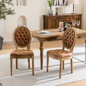 French Style Solid Wood Frame Antique Painting,Hand-pulled Buckle Decoration PU Artificial Leather Dining Chair With Nailhead Trim ,Wood Legs,Den (Color: Orange)