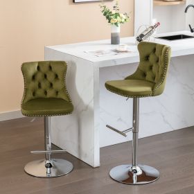 Swivel Velvet Barstools Adjusatble Seat Height From 25-33 Inch, Modern Upholstered Chrome Base Bar Stools With Backs Comfortable Tufted For Home (Option: Olive Green)