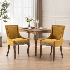 A&A Furniture,Ultra Side Dining Chair,Thickened Fabric Chairs With Neutrally Toned Solid Wood Legs,Bronze Nail Head,Set Of 2,Golden Yellow,SW1807 (Option: Golden)