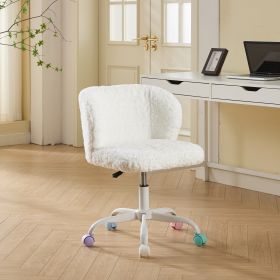 A&A Furniture Office Chair,Artificial Rabbit Hair Home Office Chair With Metal Base,Adjustable Desk Chair Swivel Office Chair,Vanity Chair  Ivory (Option: Ivory)