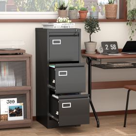 3 Drawer File Cabinet With Lock,Two Drawer Filing Cabinet,Vertical Metal File Cabinet For Home Office Organizer Storage Cabinet Fit Letter A4 Leg (Color: Black)