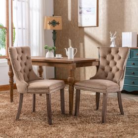 Nikki  Modern, High-end Tufted Solid Wood Contemporary Velvet Upholstered Dining Chair With Wood Legs Nailhead Trim 2-Pcs Set, Khaki, SW2001KK (Color: Khaki)