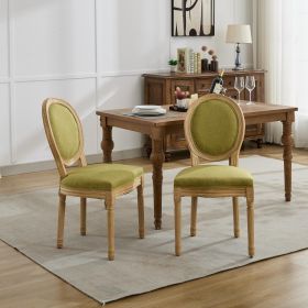 A&A Furniture,French Style Solid Wood Frame Antique Painting Linen Fabric Back Dining Chair,Set Of 2,SW1845OL,Olive Green (Option: Olive Green)