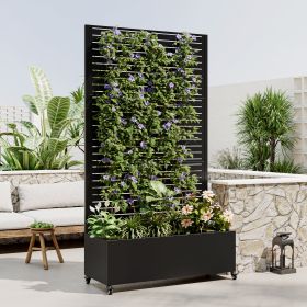Metal Planter Box With Trellis Raised Garden Bed  With 4 WheelsTrellis & Privacy Screen For Climbing Plants, Vegetables, Vines (Color: Black)