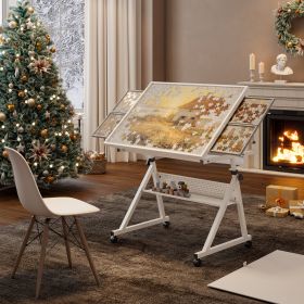 1500 Pieces Jigsaw Puzzle Metal Table Board For Adults Gift With 4 Trays White (Option: White gray)