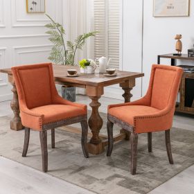 AA Furniture,Ultra Side Dining Chair  Thickened Fabric Chairs With Neutrally Toned Solid Wood Legs  Bronze Nail Head  Set Of 2 Orange (Color: Orange)