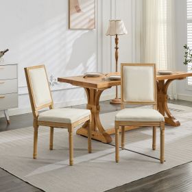 French Decor Chairs Set Of 2, Louis Dining Chairs With Square Backrest And Exquisitely Carved Solid Wood Frame For Living Room, Kitchen, Restaura (Color: Beige)