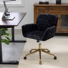 A&A Furniture Office Chair,Artificial Rabbit Hair Home Office Chair With Golden Metal Base,Adjustable Desk Chair Swivel Office Chair,Vanity Chair (Color: Black)