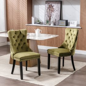 Nikki Modern, High-end Tufted Solid Wood Contemporary Velvet Upholstered Dining Chair With Wood Legs Nailhead Trim 2-Pcs Set,Olive-Green,SW2001OL (Option: Olive Green)