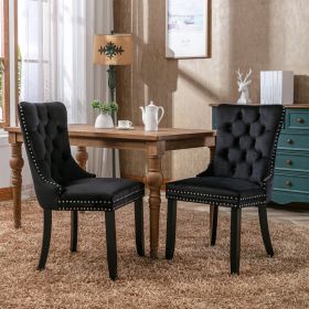 Nikki Modern, High-end Tufted Solid Wood Contemporary Velvet Upholstered Dining Chair With Wood Legs Nailhead Trim 2-Pcs Set, Black, SW2001BK (Color: Black)