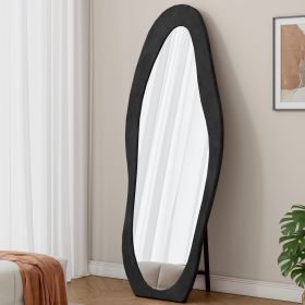 Full Length Mirror,63 X 24 Floor Mirror  Wall Mirror, Flannel Wrapped Wooden Frame Floor Mirror,Irregular Wavy Mirror Standing Halling Large Wall (Color: Black)