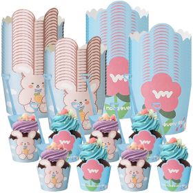 Paper Baking Cups Cupcake Liners With Blue Plastic Spoons (Option: W13477515)