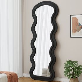 Flannel Full Length Wave Black Floor Mirror With Stand For Bedroom Living Room Hanging Or Against The Wall (Color: Black)