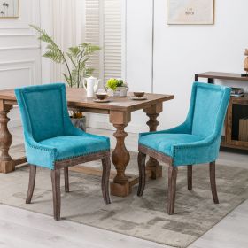 AA Furniture,Ultra Side Dining Chair  Thickened Fabric Chairs With Neutrally Toned Solid Wood Legs  Bronze Nail Head  Set Of 2  Blue (Color: Blue)