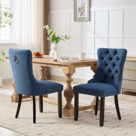 Nikki Modern, High-end Tufted Solid Wood Contemporary Flax Upholstered Linen Dining Chair With Wood Legs Nailhead Trim 2-Pcs Set,Blue Linen, SW68 (Color: Blue)
