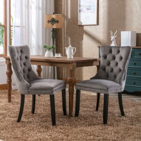 Nikki  Modern, High-end Tufted Solid Wood Contemporary Velvet Upholstered Dining Chair With Wood Legs Nailhead Trim 2-Pcs Set,Gray, SW2001GY (Option: Gray)