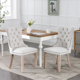 Nikki Modern, High-end Tufted Solid Wood Contemporary Flax Upholstered Dining Chair With Wood Legs Nailhead Trim 2-Pcs Set,Gray, SW6801BG (Color: Beige)