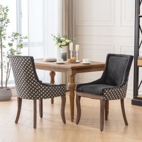 A&A Furniture, Ultra Side Dining Chair, Thickened Fabric Chairs With Neutrally Toned Solid Wood Legs, Bronze Nail Head, Set Of 2, Blue (Color: Black)