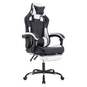 Gaming Chair With Massage,Ergonomic PC Gaming Chair With Footrest Comfortable Headrest And Lumbar Support,High Back PVC Leather,300LBS Black Whit (Option: Black White)