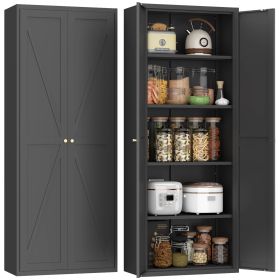 2 Doors Metal Storage Cabinet Kitchen Pantry Cabinet With Adjustable Shelves Tall Steel Cabinet Locker For Kitchen, Living Room, Dining Room And (Color: Black)