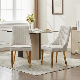 Rayon Cloth Flocking Chenille Dining Chairs Channel Kitchen Dinner Chair Comfy  Fabric Upholstered Accent Chair For Dining Room With Golden Stain (Color: Beige)